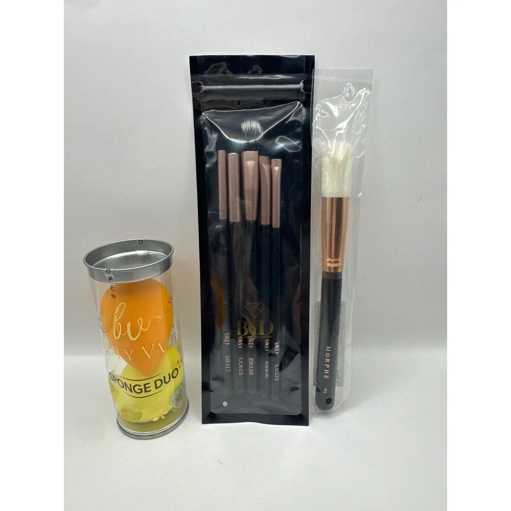Morphe R14 Brush BOD 5pc Eye Brush Set‎ and Beauty Vault Sponge Duo Bundle NEW